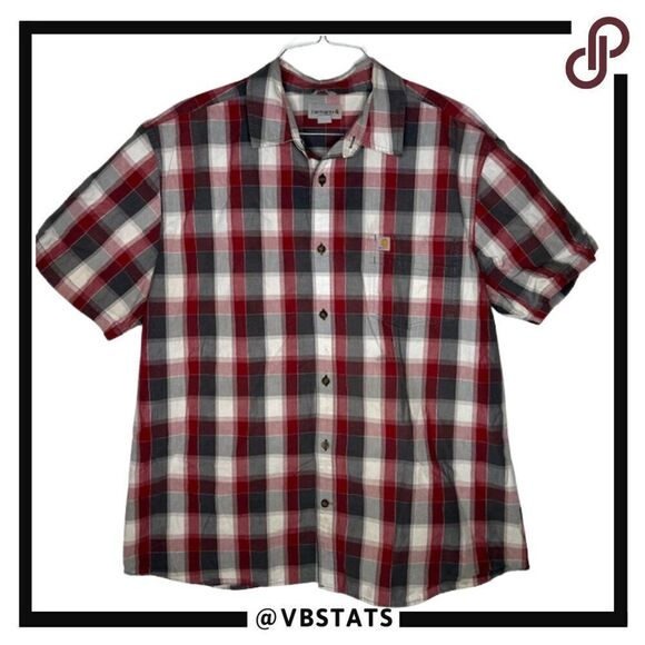 Carhartt Charcoal Gray / Red / White Plaid SS Button Top in Size 2XL - Picture 1 of 5